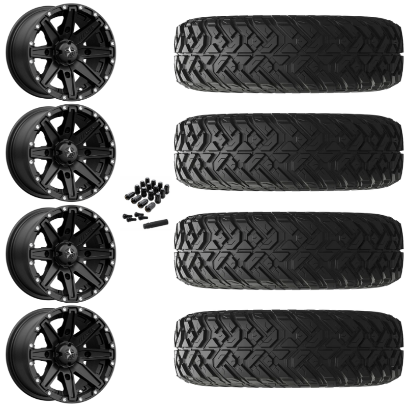 14" MSA Clutch M33 Black UTV Rims & 28" EFX Gripper R/T-K Tires 10 Ply Mounted