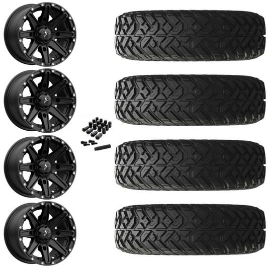 14" MSA Clutch M33 Black UTV Rims & 32" EFX Gripper R/T-K Tires 10 Ply Mounted