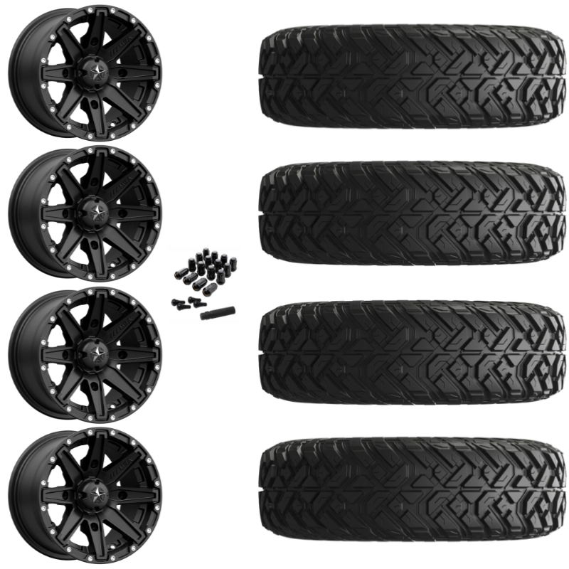 15" MSA Clutch M33 Black UTV Rims & 30" EFX Gripper Standard Tires 8 Ply Mounted