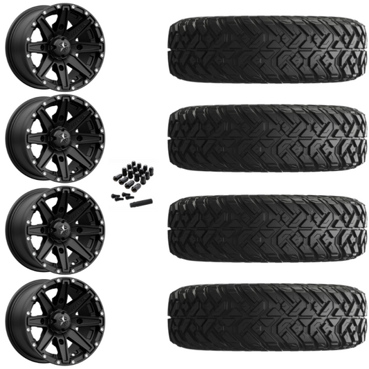 15" MSA Clutch M33 Black UTV Rims & 30" EFX Gripper Standard Tires 8 Ply Mounted