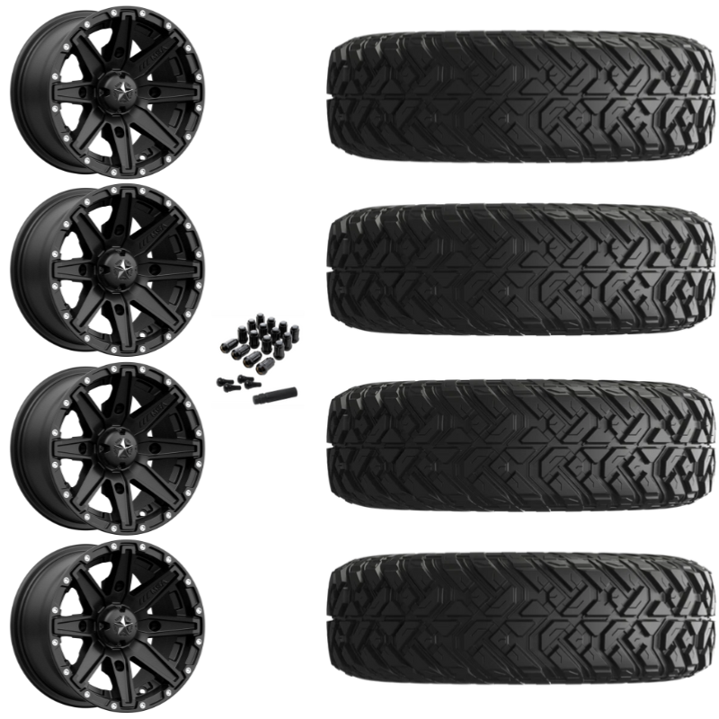 14" MSA Clutch M33 Black UTV Rims & 32"EFX Gripper Standard Tires 8 Ply Mounted