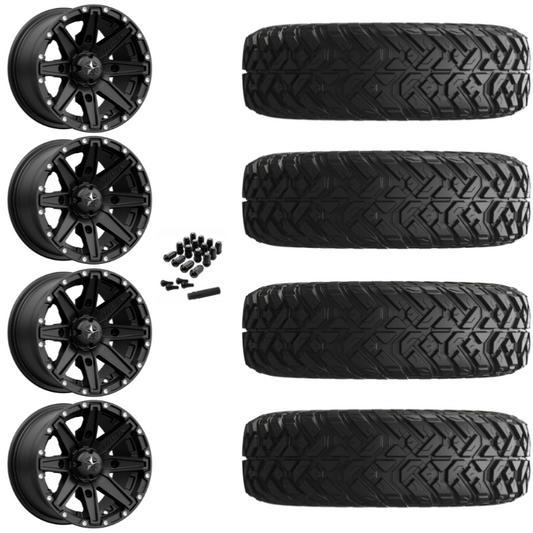 14" MSA Clutch M33 Black UTV Rims & 30" EFX Gripper Standard Tires 8 Ply Mounted