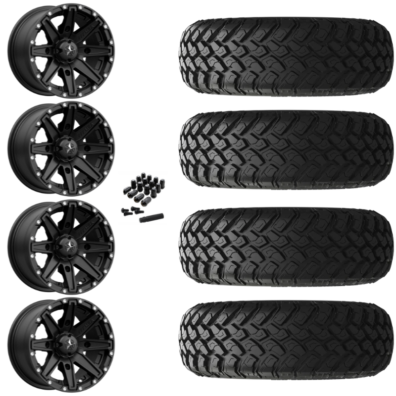 14" MSA Clutch M33 Black UTV Rims & 28" EFX MotoHammer Tires 8 Ply Mounted