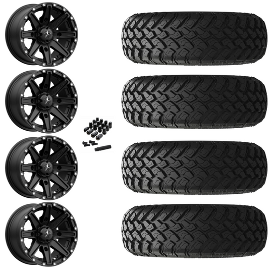 14" MSA Clutch M33 Black UTV Rims & 28" EFX MotoHammer Tires 8 Ply Mounted
