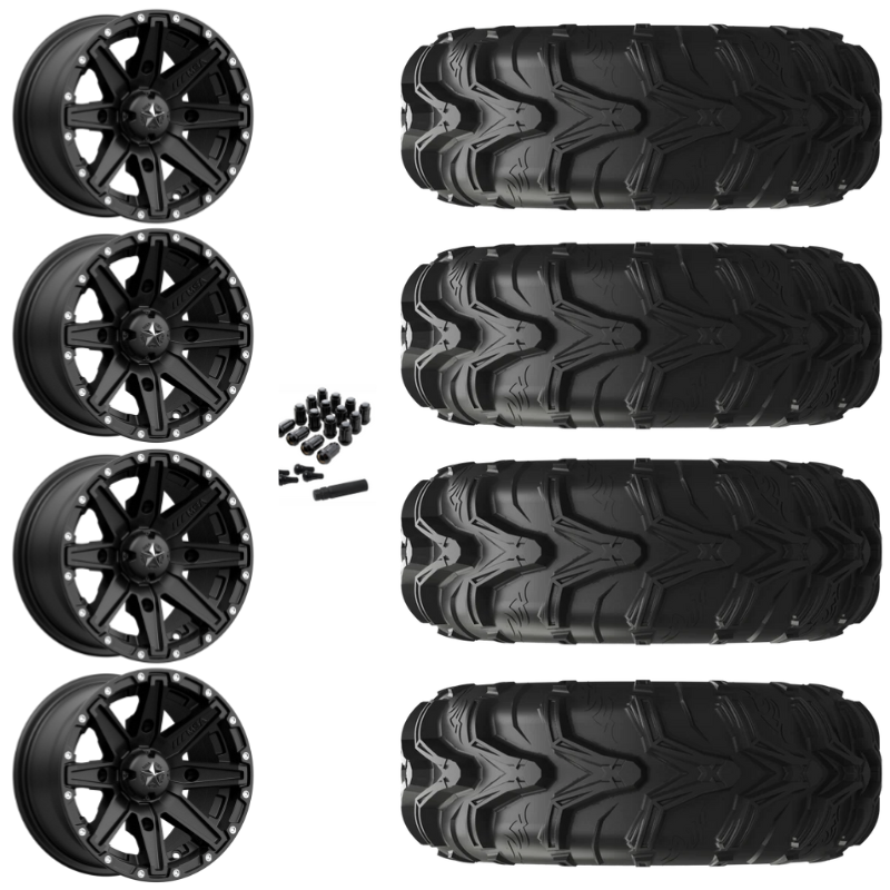 14" MSA Clutch M33 Black UTV Rims & 27" EFX MotoMax Tires 6 Ply Mounted