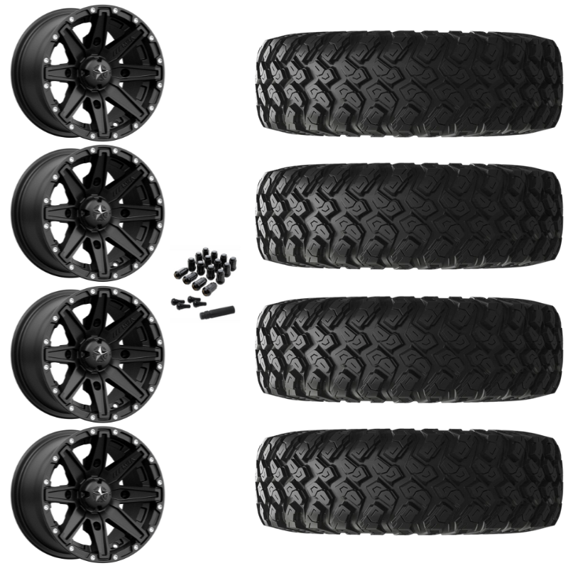 15" MSA Clutch M33 Black UTV Rims & 32" EFX MotoRally Tires 8 Ply Mounted