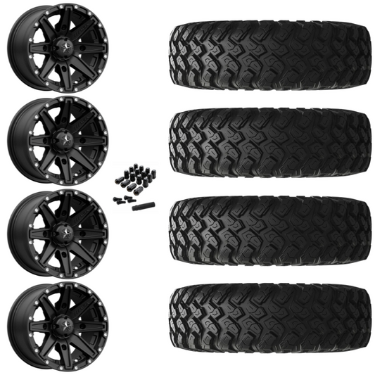 14" MSA Clutch M33 Black UTV Rims & 28" EFX MotoRally Tires 8 Ply Mounted