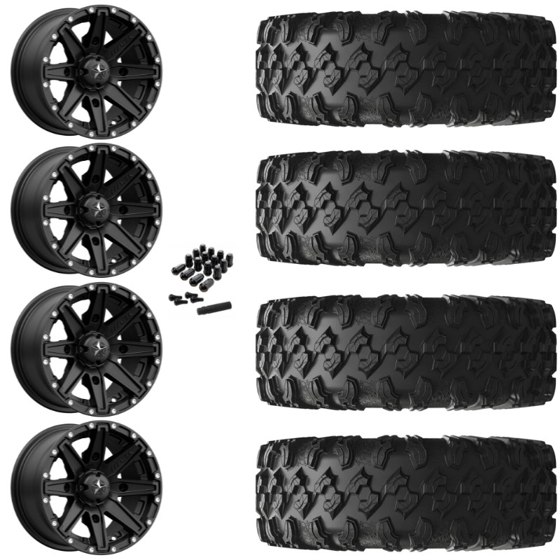 14" MSA Clutch M33 Black UTV Rims & 27" EFX MotoRavage Tires 8 Ply Mounted