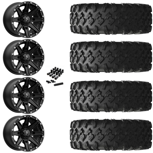 14" MSA Clutch M33 Black UTV Rims & 32" EFX MotoRavage Tires 8 Ply Mounted