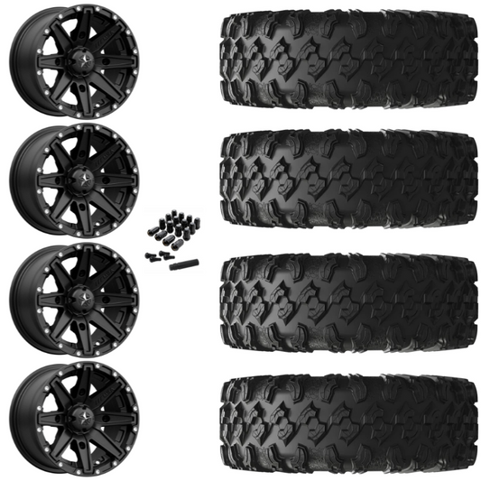 14" MSA Clutch M33 Black UTV Rims & 30" EFX MotoRavage Tires 8 Ply Mounted