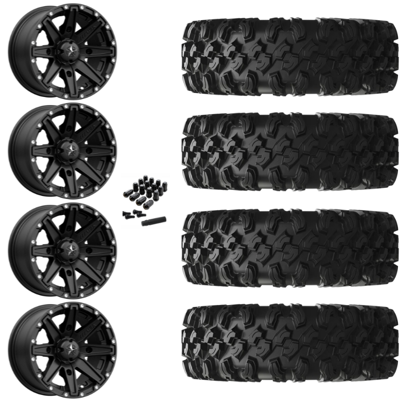 14" MSA Clutch M33 Black UTV Rims & 28" EFX MotoRavage XL Tires 8 Ply Mounted