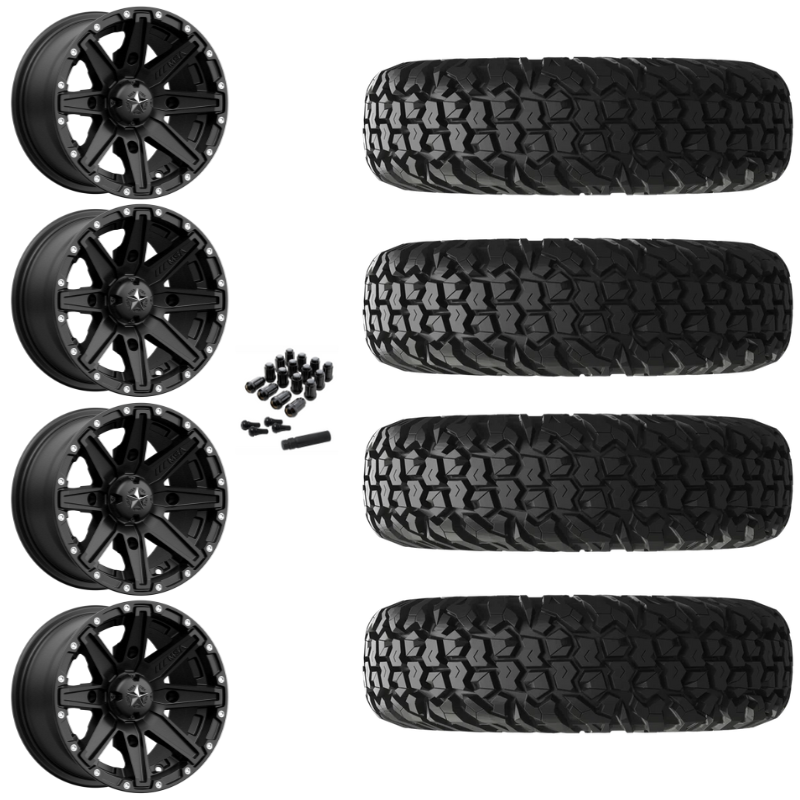 14" MSA Clutch M33 Black UTV Rims & 27" EFX MotoVator Tires 8 Ply Mounted