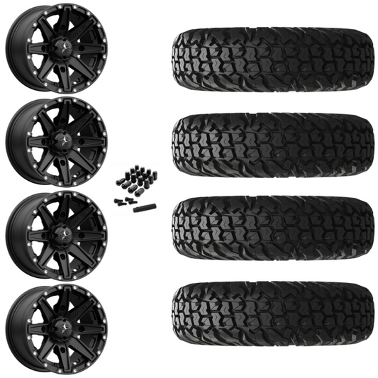 15" MSA Clutch M33 Black UTV Rims & 32" EFX MotoVator Tires 8 Ply Mounted