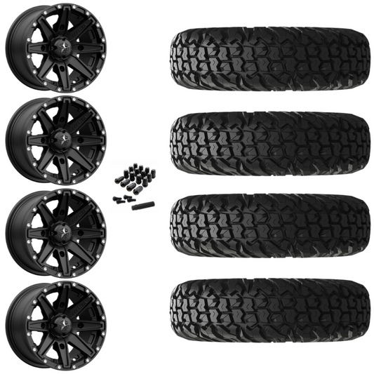 15" MSA Clutch M33 Black UTV Rims & 30" EFX MotoVator Tires 8 Ply Mounted