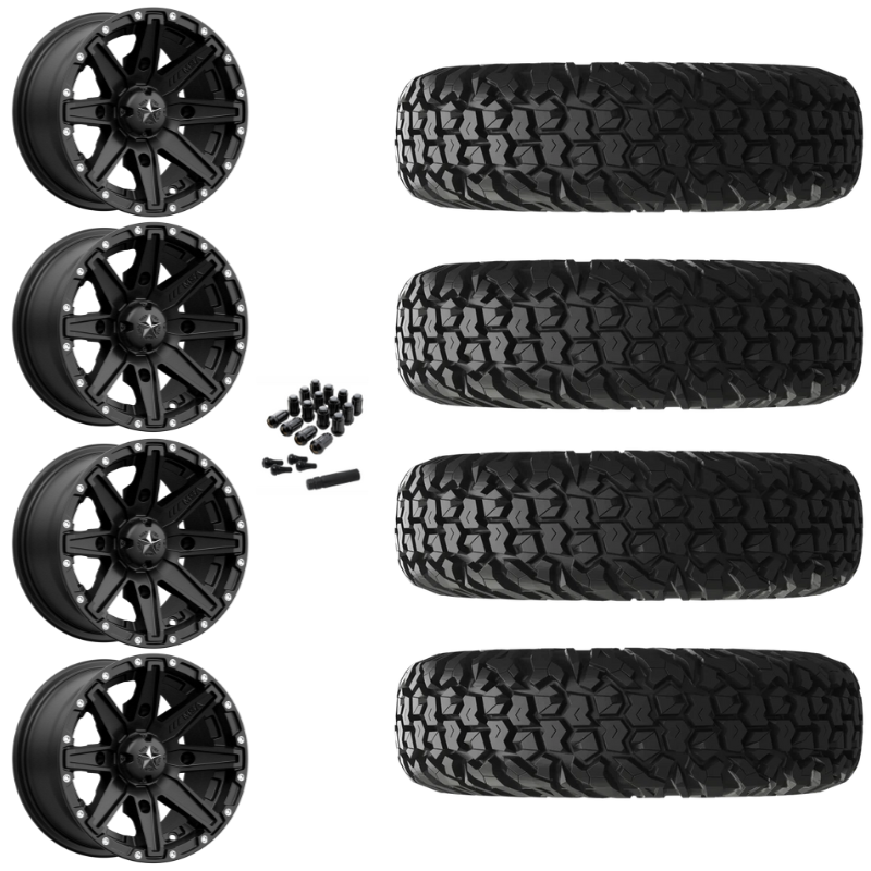 15" MSA Clutch M33 Black UTV Rims & 34" EFX MotoVator Tires 8 Ply Mounted