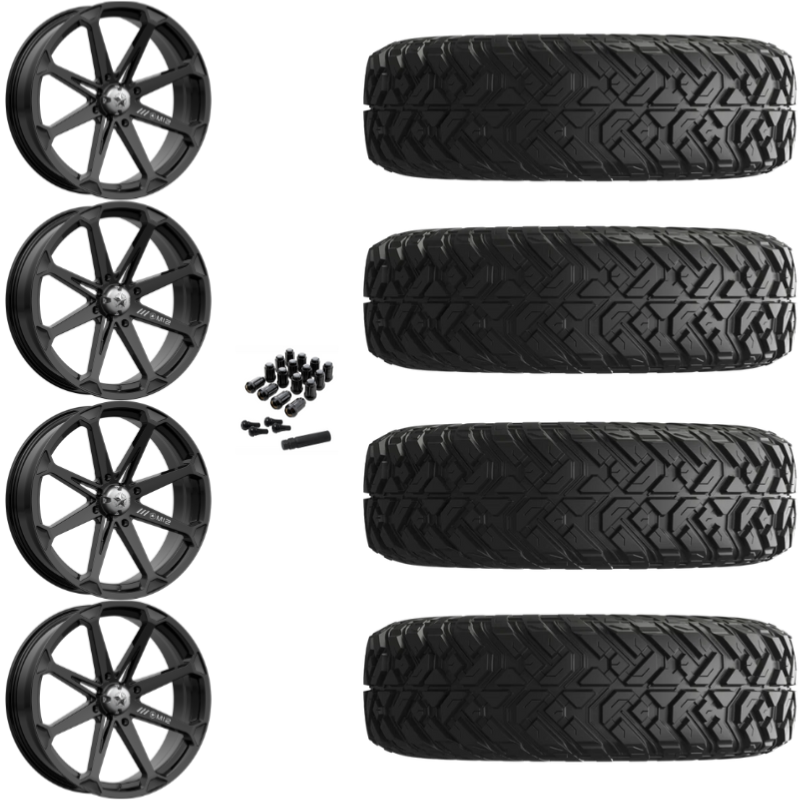 14" MSA Diesel M12 Black UTV Rims & 28" EFX Gripper Standard Tires 8 Ply Mounted