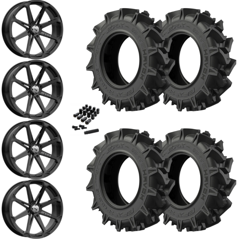 18" MSA Diesel M12 Black UTV Rims & 34" EFX MotoHavok Tires 6 Ply Mounted