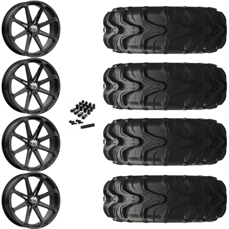 14" MSA Diesel M12 Black UTV Rims & 27" EFX MotoMax Tires 6 Ply Mounted