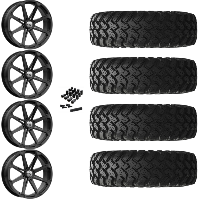 15" MSA Diesel M12 Black UTV Rims & 30" EFX MotoRally Tires 8 Ply Mounted