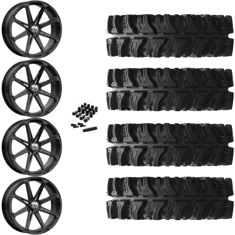 22" MSA Diesel M12 Black UTV Rims & 33" EFX MotoSlayer Tires 6 Ply Mounted