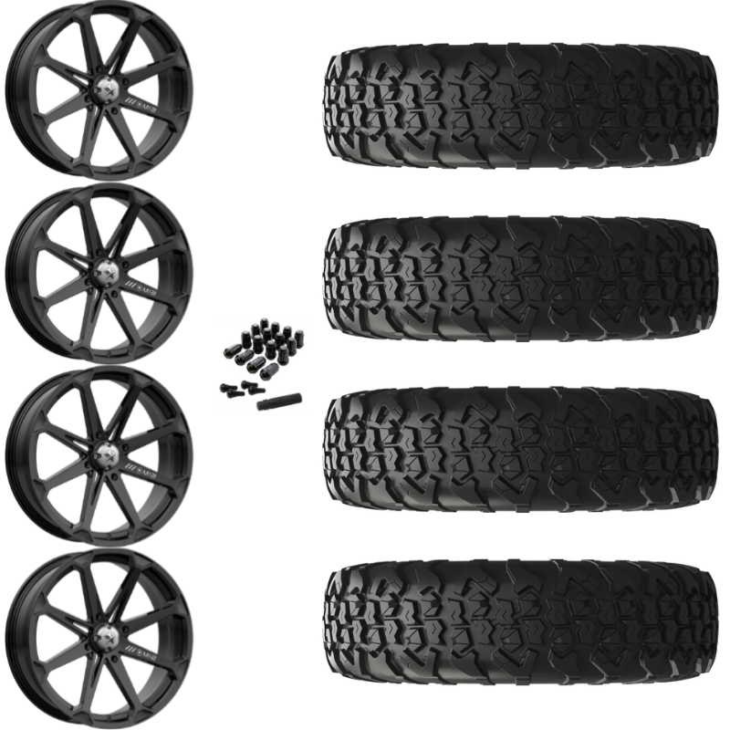 15" MSA Diesel M12 Black UTV Rims & 33" EFX MotoVator R/T Tires 8 Ply Mounted