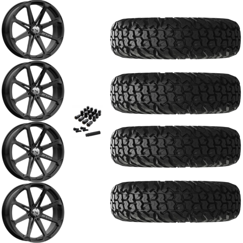 14" MSA Diesel M12 Black UTV Rims & 28" EFX MotoVator Tires 8 Ply Mounted