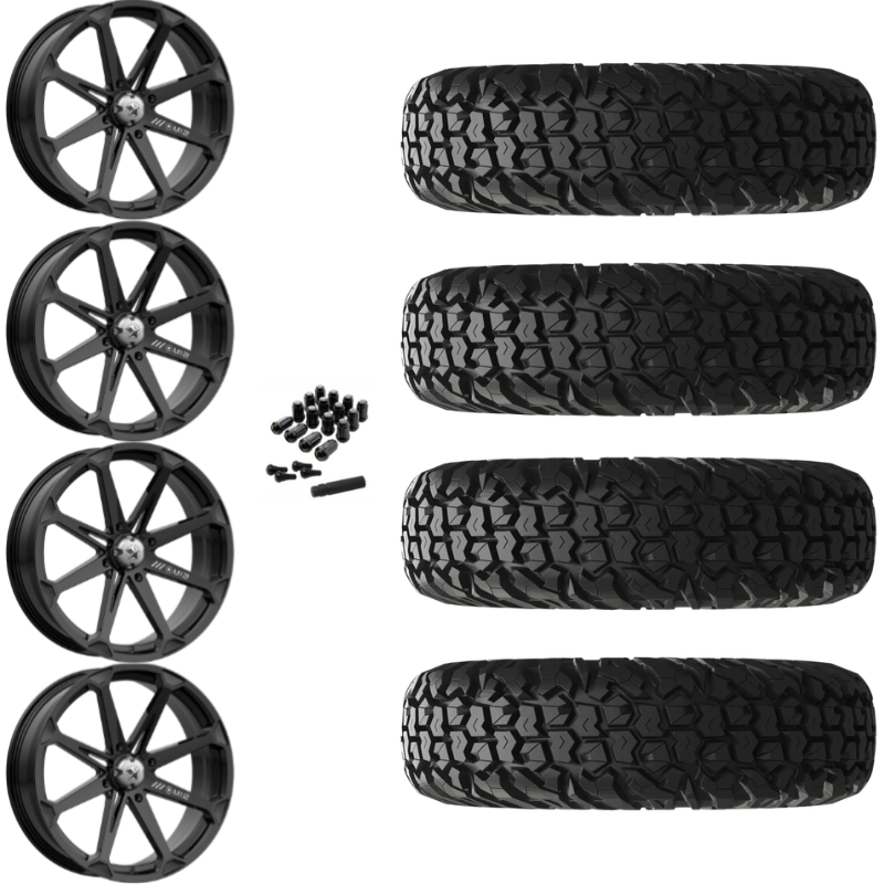 15" MSA Diesel M12 Black UTV Rims & 34" EFX MotoVator Tires 8 Ply Mounted