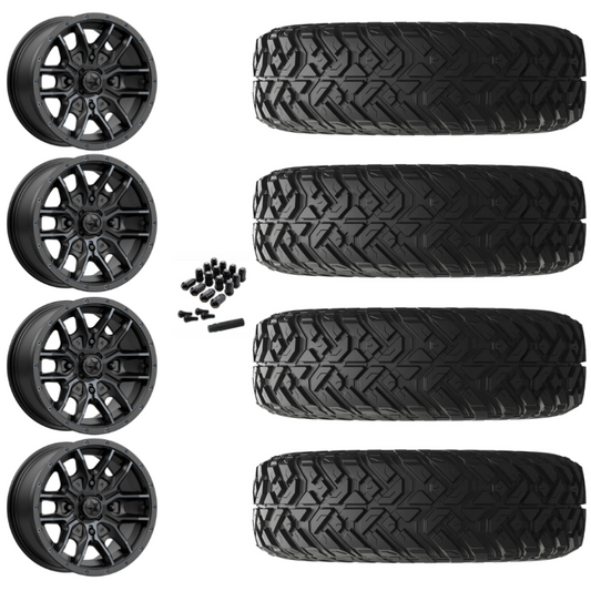 14" MSA Fang M43 Black UTV Rims & 28" EFX Gripper R/T-K Tires 10 Ply Mounted