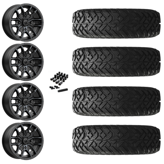 14" MSA Fang M43 Black UTV Rims & 32" EFX Gripper R/T Tires 10 Ply Mounted