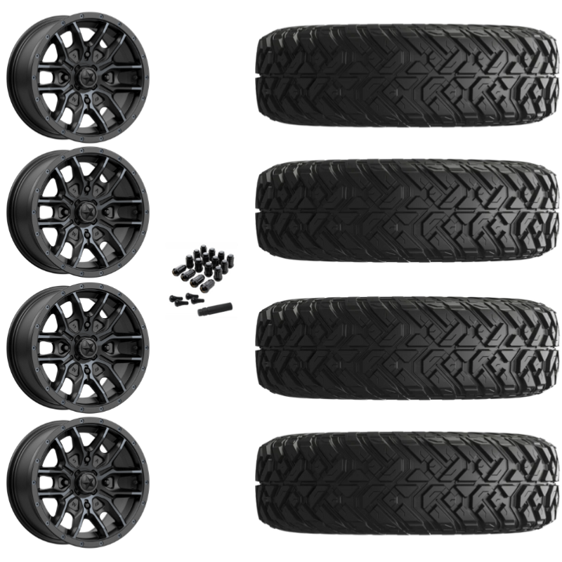 14" MSA Fang M43 Black UTV Rims & 28" EFX Gripper Standard Tires 8 Ply Mounted