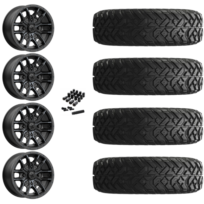 15" MSA Fang M43 Black UTV Rims & 30" EFX Gripper Standard Tires 8 Ply Mounted