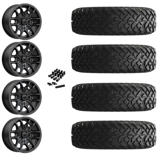 14" MSA Fang M43 Black UTV Rims & 30" EFX Gripper Standard Tires 8 Ply Mounted