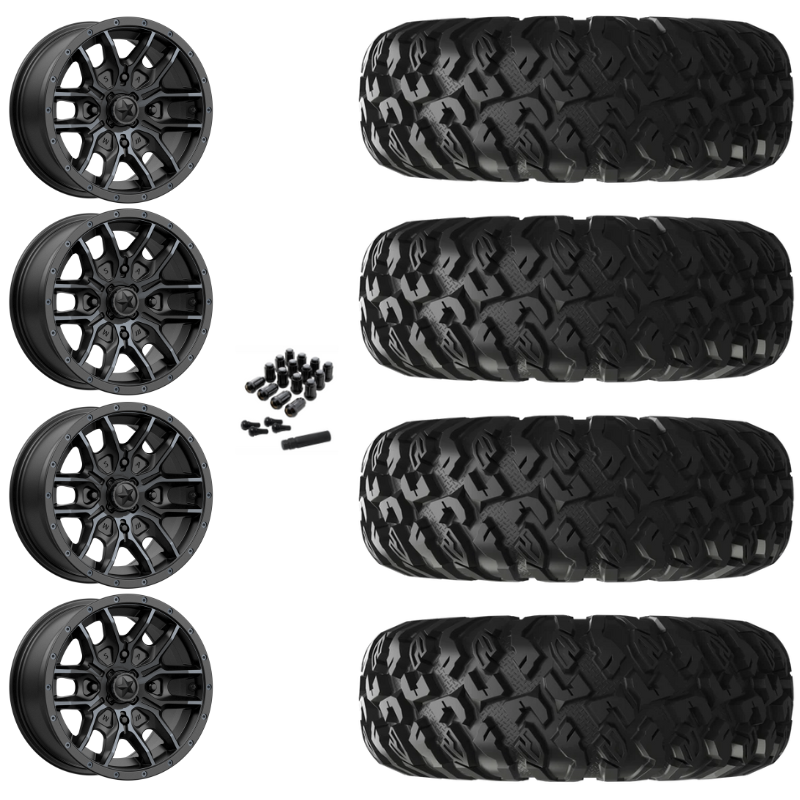 18" MSA Fang M43 Black UTV Rims & 33" EFX MotoClaw Tires 8 Ply Mounted