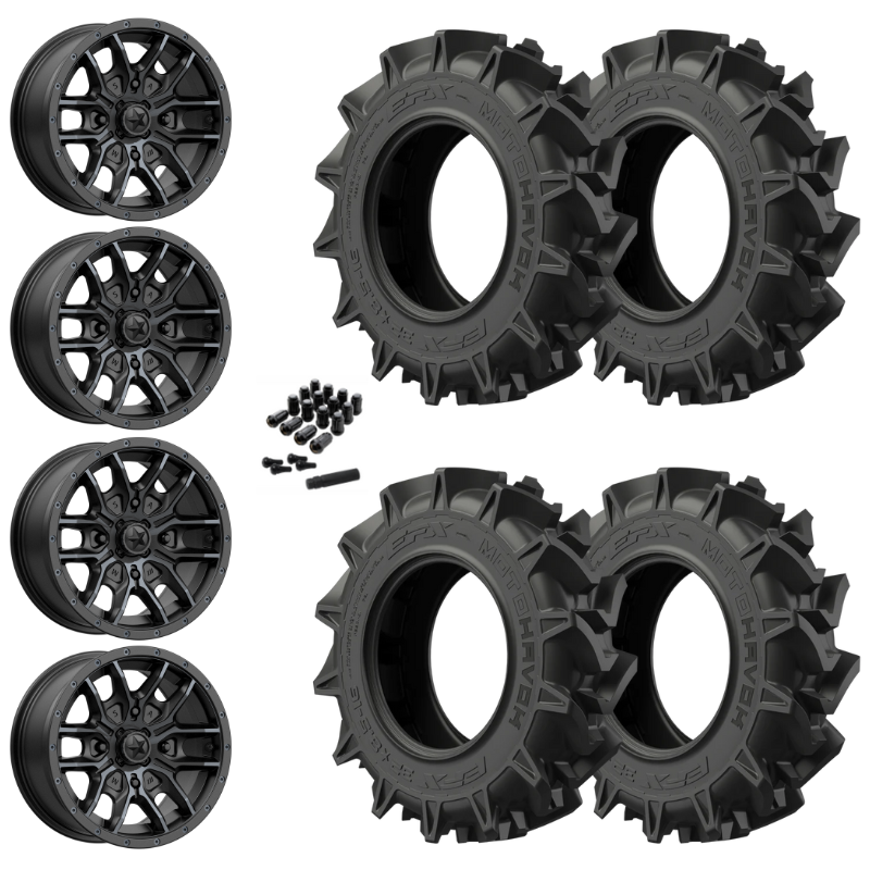 18" MSA Fang M43 Black UTV Rims & 32" EFX MotoHavok Tires 6 Ply Mounted