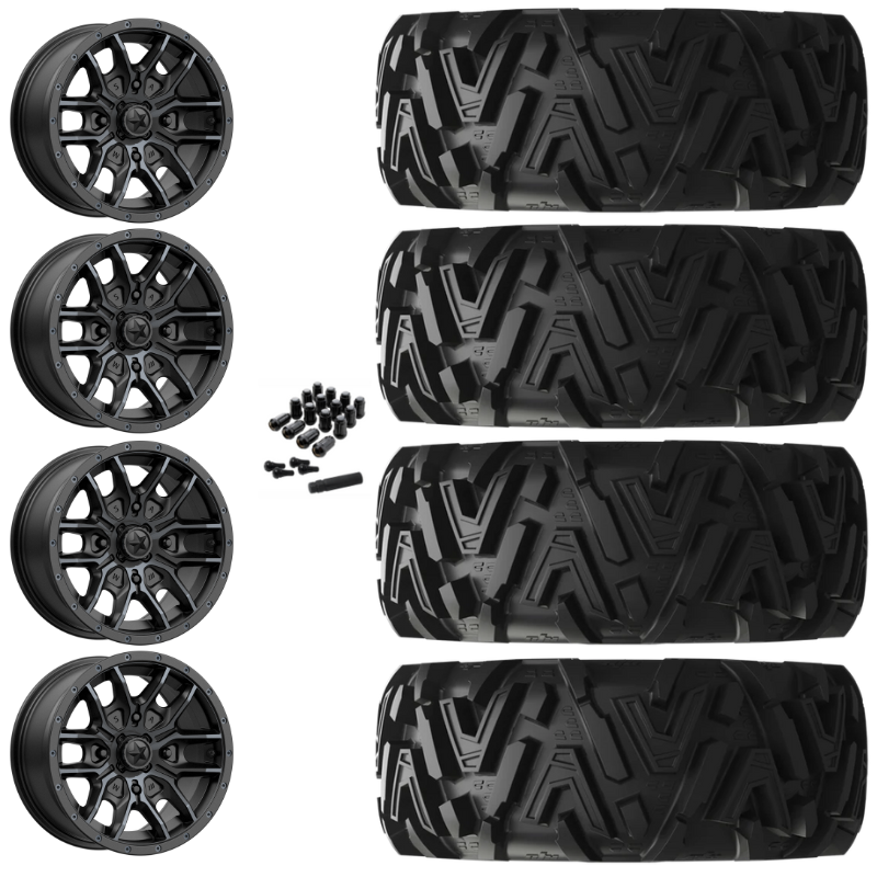 14" MSA Fang M43 Black UTV Rims & 28" EFX MotoMTC Tires 6 Ply Mounted
