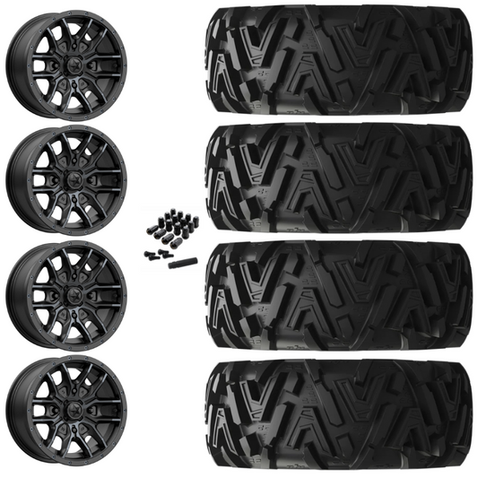 14" MSA Fang M43 Black UTV Rims & 28" EFX MotoMTC Tires 6 Ply Mounted