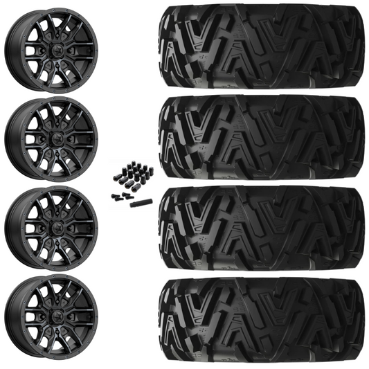 14" MSA Fang M43 Black UTV Rims & 30" EFX MotoMTC Tires 6 Ply Mounted