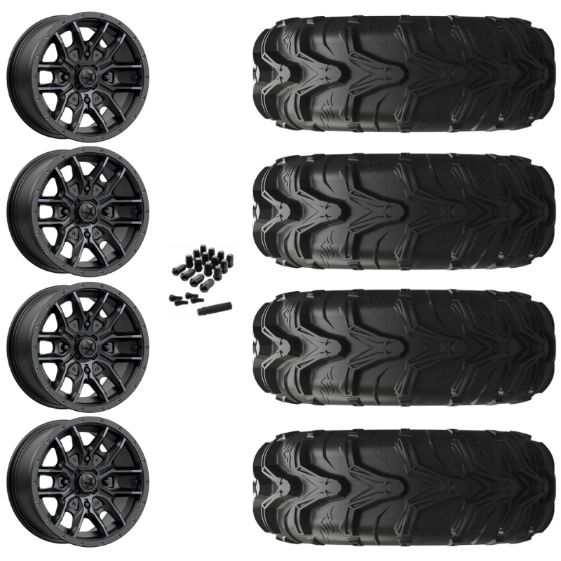 14" MSA Fang M43 Black UTV Rims & 27" EFX MotoMax Tires 6 Ply Mounted