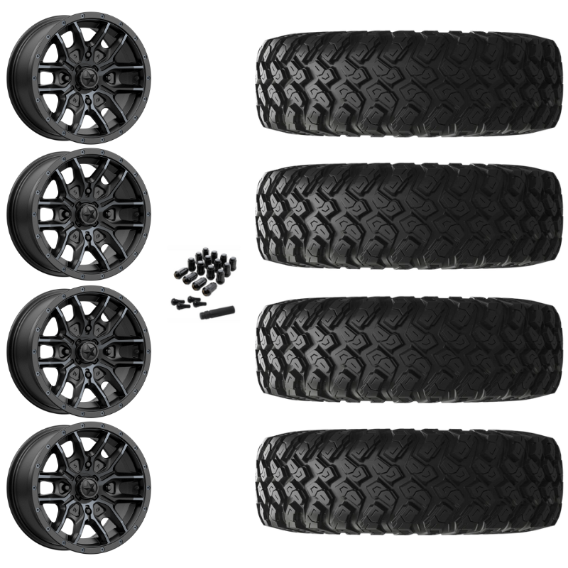 15" MSA Fang M43 Black UTV Rims & 32" EFX MotoRally Tires 8 Ply Mounted