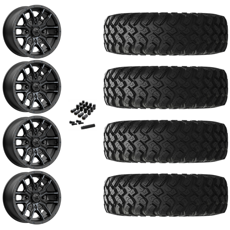 14" MSA Fang M43 Black UTV Rims & 30" EFX MotoRally Tires 8 Ply Mounted