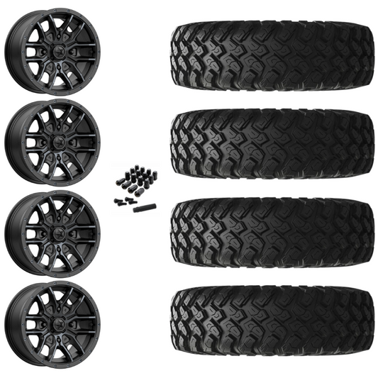 14" MSA Fang M43 Black UTV Rims & 30" EFX MotoRally Tires 8 Ply Mounted