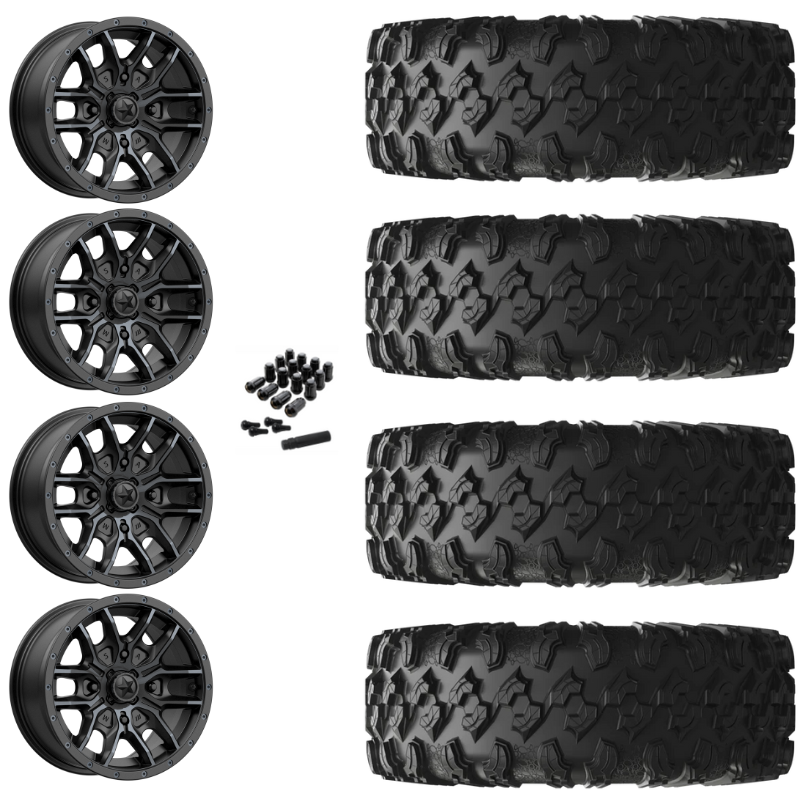 14" MSA Fang M43 Black UTV Rims & 28" EFX MotoRavage Tires 8 Ply Mounted