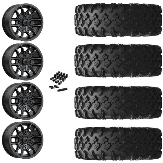 14" MSA Fang M43 Black UTV Rims & 28" EFX MotoRavage Tires 8 Ply Mounted