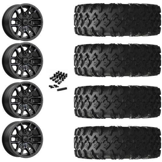 18" MSA Fang M43 Black UTV Rims & 32" EFX MotoRavage Tires 8 Ply Mounted