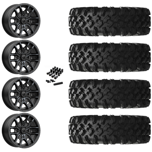 14" MSA Fang M43 Black UTV Rims & 30" EFX MotoRavage XL Tires 8 Ply Mounted