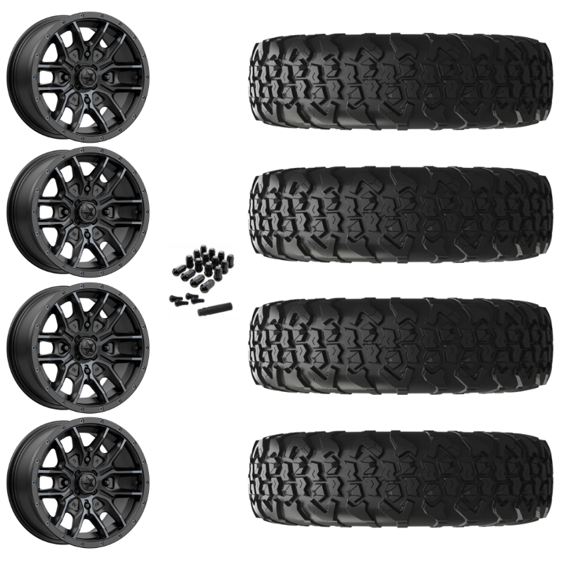 15" MSA Fang M43 Black UTV Rims & 32" EFX MotoVator R/T Tires 8 Ply Mounted