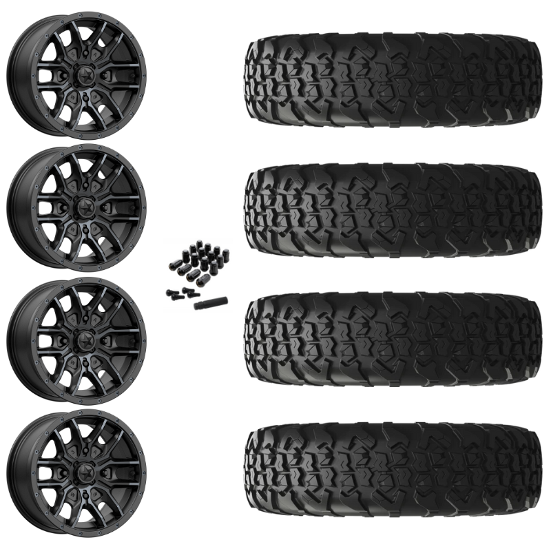 15" MSA Fang M43 Black UTV Rims & 33" EFX MotoVator R/T Tires 8 Ply Mounted