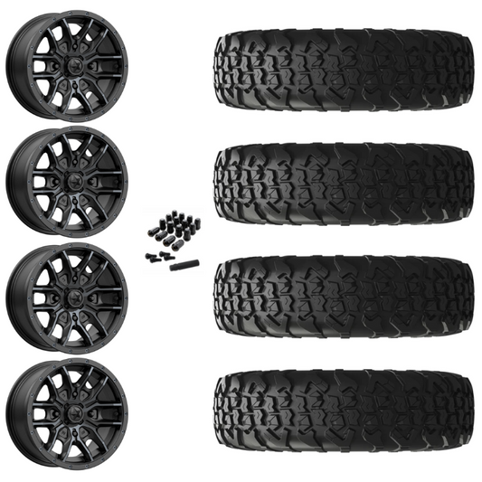 15" MSA Fang M43 Black UTV Rims & 33" EFX MotoVator R/T Tires 8 Ply Mounted