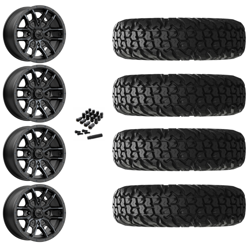 14" MSA Fang M43 Black UTV Rims & 28" EFX MotoVator Tires 8 Ply Mounted