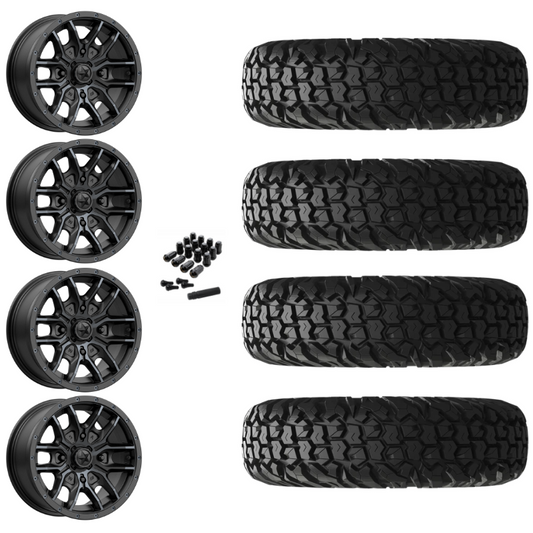 14" MSA Fang M43 Black UTV Rims & 28" EFX MotoVator Tires 8 Ply Mounted